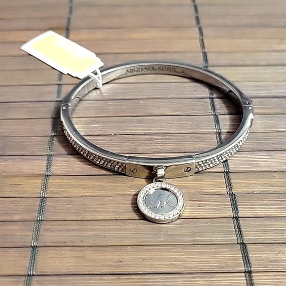 MICHAEL KORS  Hinged Silver Pave Bangle - Picture 1 of 5